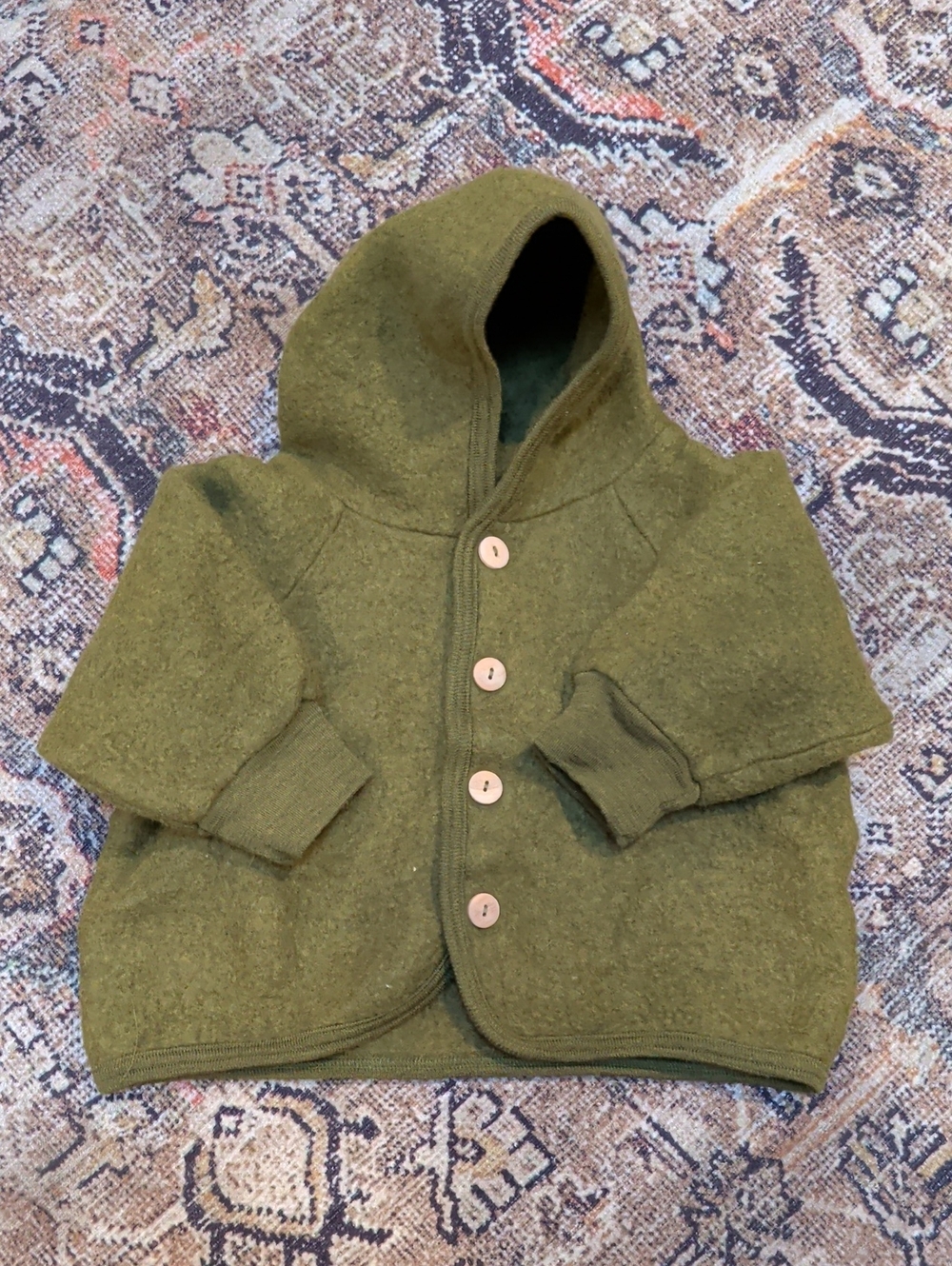 Siskin Olive Green Hooded Kids Wool Jacket